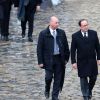 François Hollande - Hommage national au lieutenant-colonel de gendarmerie Arnaud Beltrame aux Invalides à Paris. Le 28 mars 2018. © Cyril Moreau / Bestimage