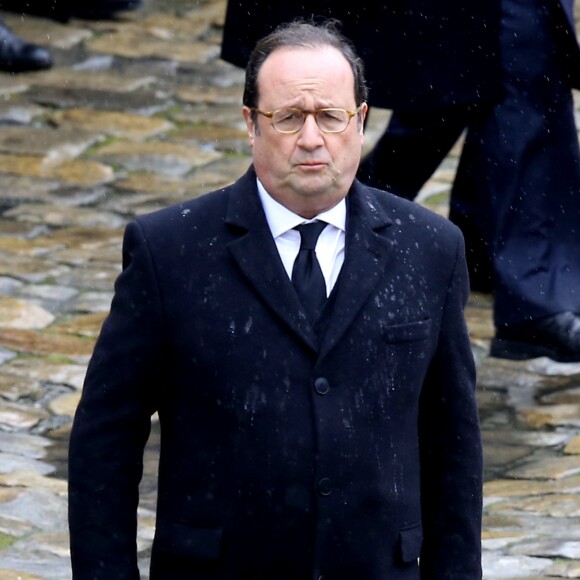François Hollande - Hommage national au lieutenant-colonel de gendarmerie Arnaud Beltrame aux Invalides à Paris. Le 28 mars 2018. © Cyril Moreau / Bestimage