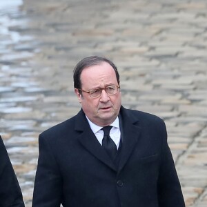 François Hollande - Hommage national au lieutenant-colonel de gendarmerie Arnaud Beltrame aux Invalides à Paris. Le 28 mars 2018. © Cyril Moreau / Bestimage