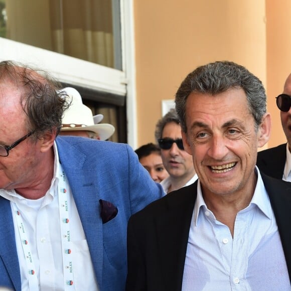 Nicolas Sarkozy, en compagne de ami avocat Thierry Herzog, au Monte-Carlo Country Club lors du Rolex Monte-Carlo Masters 2018 à Roquebrune Cap Martin, France, le 21 avril 2018. © Bruno Bébert/Bestimage