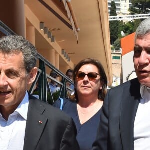Nicolas Sarkozy, en compagne de ami avocat Thierry Herzog, au Monte-Carlo Country Club lors du Rolex Monte-Carlo Masters 2018 à Roquebrune Cap Martin, France, le 21 avril 2018. © Bruno Bébert/Bestimage