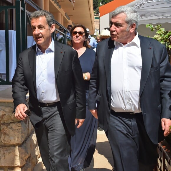 Nicolas Sarkozy, en compagne de ami avocat Thierry Herzog, au Monte-Carlo Country Club lors du Rolex Monte-Carlo Masters 2018 à Roquebrune Cap Martin, France, le 21 avril 2018. © Bruno Bébert/Bestimage