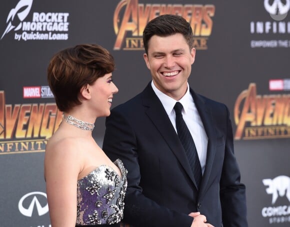 Scarlett Johansson et son compagnon Colin Jost à la première de 'Avengers: Infinity War' au théâtre El Capitan à Hollywood, le 23 avril 2018 © Chris Delmas/Bestimage