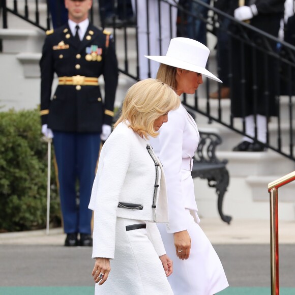 La Première Dame américaine Melania Trump et la Première Dame française Brigitte Macron (Trogneux) - Le couple présidentiel américain accueille le couple présidentiel français à la Maison Blanche à Washington, le 24 avril 2018. © Dominique Jacovides/Bestimage