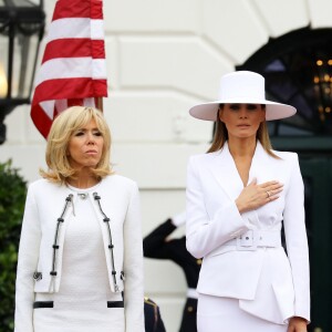 La Première Dame américaine Melania Trump et la Première Dame française Brigitte Macron (Trogneux) - Le couple présidentiel américain accueille le couple présidentiel français à la Maison Blanche à Washington, le 24 avril 2018. © Dominique Jacovides/Bestimage