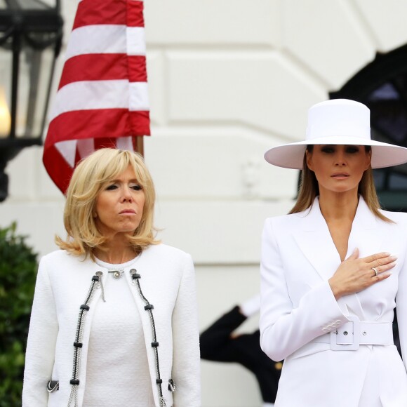 La Première Dame américaine Melania Trump et la Première Dame française Brigitte Macron (Trogneux) - Le couple présidentiel américain accueille le couple présidentiel français à la Maison Blanche à Washington, le 24 avril 2018. © Dominique Jacovides/Bestimage