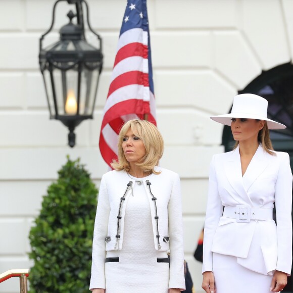 La Première Dame américaine Melania Trump et la Première Dame française Brigitte Macron (Trogneux) - Le couple présidentiel américain accueille le couple présidentiel français à la Maison Blanche à Washington, le 24 avril 2018. © Dominique Jacovides/Bestimage
