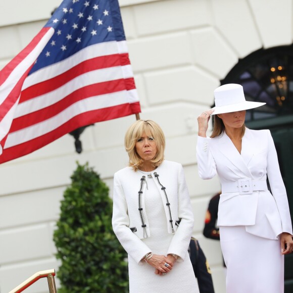 La Première Dame américaine Melania Trump et la Première Dame française Brigitte Macron (Trogneux) - Le couple présidentiel américain accueille le couple présidentiel français à la Maison Blanche à Washington, le 24 avril 2018. © Dominique Jacovides/Bestimage