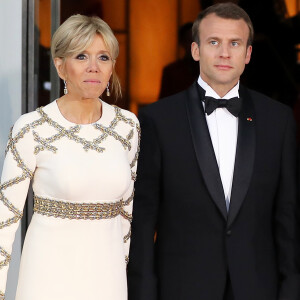 Le président de la République française Emmanuel Macron et sa femme la Première Dame Brigitte Macron (Trogneux) - Dîner en l'honneur du président de la République française et sa femme la première dame à la Maison Blanche à Washington, le 24 avril 2018. © Dominique Jacovides/Bestimage