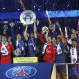 Le PSG célèbre son titre de Champion de France 2018, après son match contre Rennes (0-2) au Parc des Princes à Paris, le 12 mai 2018. © Marc Ausset-Lacroix/Bestimage