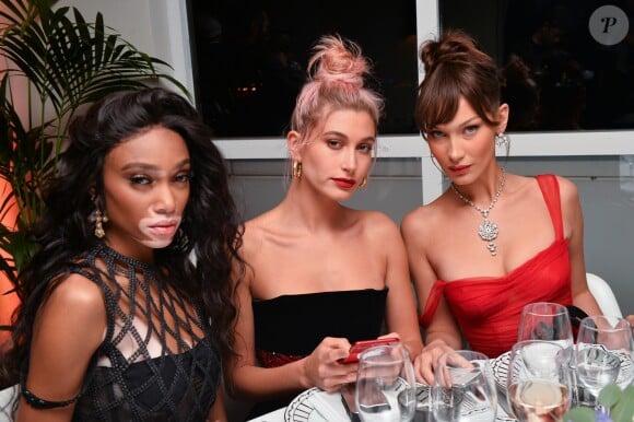 Winnie Harlow, Hailey Baldwin, Bella Hadid lors du dîner "Dior - Madame Figaro Unifrance" à l'hôtel JW Marriott lors du 71ème Festival International du Film de Cannes le 12 mai 2018. CVS-Veeren/Bestimage