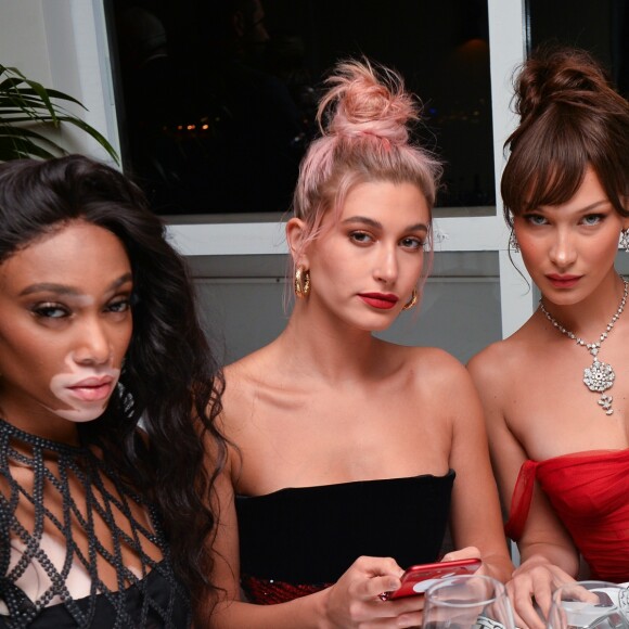 Winnie Harlow, Hailey Baldwin, Bella Hadid lors du dîner "Dior - Madame Figaro Unifrance" à l'hôtel JW Marriott lors du 71ème Festival International du Film de Cannes le 12 mai 2018. CVS-Veeren/Bestimage