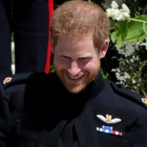 Le prince Harry et Meghan Markle (en robe de mariée Givenchy), duc et duchesse de Sussex, à la sortie de chapelle St. George au château de Windsor après leur mariage le 19 mai 2018.