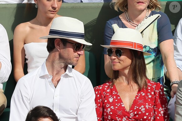 Pippa Middleton (enceinte) et son mari James Matthews lors des Internationaux de Tennis de Roland-Garros à Paris, France, le 27 mai 2018. © Jacovides-Moreau/Bestimage
