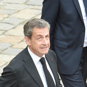 Nicolas Sarkozy - Obsèques de Serge Dassault en la cathédrale Saint-Louis-des-Invalides suivi des honneurs militaires à Paris. Le 1er juin 2018 © Coadic Guirec / Bestimage