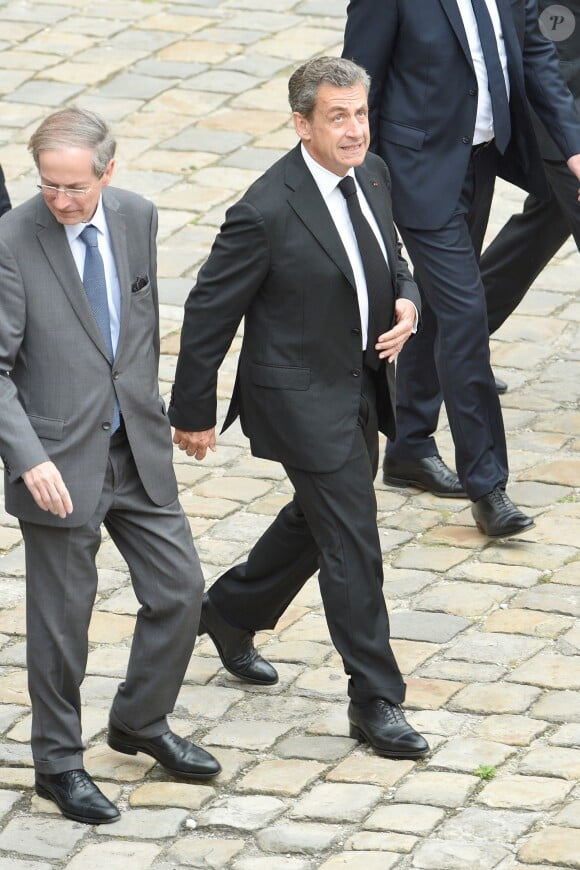 Nicolas Sarkozy - Obsèques de Serge Dassault en la cathédrale Saint-Louis-des-Invalides suivi des honneurs militaires à Paris. Le 1er juin 2018 © Coadic Guirec / Bestimage