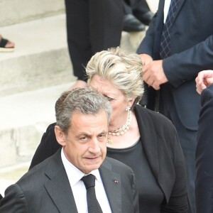 Jean Veil, Nicolas Sarkozy, la princesse Chantal de France et François-Xavier de Sambucy de Sorgue - Obsèques de Serge Dassault en la cathédrale Saint-Louis-des-Invalides suivi des honneurs militaires à Paris. Le 1er juin 2018 © Coadic Guirec / Bestimage