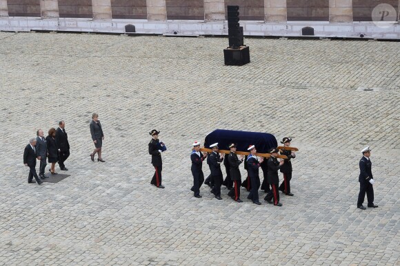 Laurent Dassault, Olivier Dassault, Marie-Hélène Habert, Thierry Dassault - Obsèques de Serge Dassault en la cathédrale Saint-Louis-des-Invalides suivi des honneurs militaires à Paris. Le 1er juin 2018 © Coadic Guirec / Bestimage