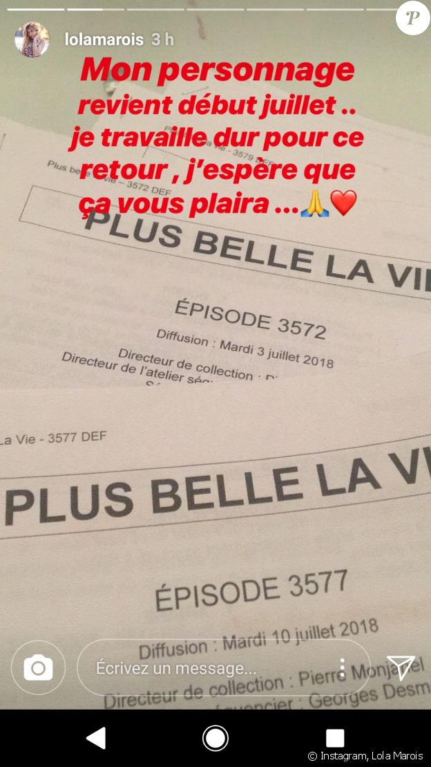 Lola Marois annonce son retour dans "Plus belle la vie"