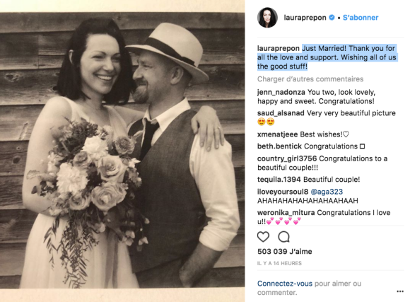 Laura Prepon et Ben Foster mariés ! Photo publiée par l'actrice sur Instagram, le dimanche 3 juin 2018.