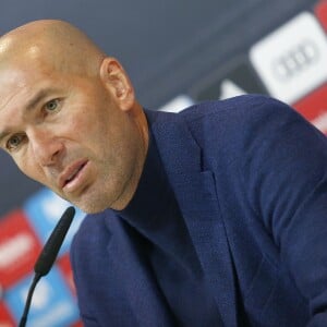 Zinedine Zidane en conférence de presse pour annoncer son départ du Real Madrid. Le 31 mai 2018.