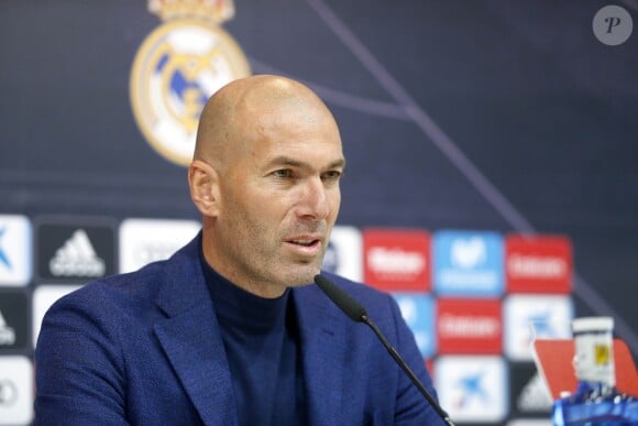 Zinedine Zidane en conférence de presse pour annoncer son départ du Real Madrid. Le 31 mai 2018.