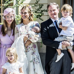 La princesse Madeleine de Suède et son mari, Christopher O'Neill en compagnie de leurs enfants, la princesse Leonore, le prince Nicolas et la princesse Adrienne - Baptême de la princesse Adrienne de Suède à Stockholm au palais de Drottningholm en Suède le 8 juin 2018