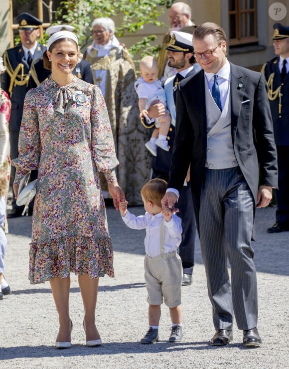 La princesse Victoria, le prince Daniel et le prince Oscar - Baptême de la princesse Adrienne de Suède à Stockholm au palais de Drottningholm en Suède le 8 juin 2018