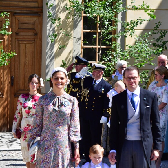 La princesse Victoria, le prince Daniel et le prince Oscar - Baptême de la princesse Adrienne de Suède à Stockholm au palais de Drottningholm en Suède le 8 juin 2018