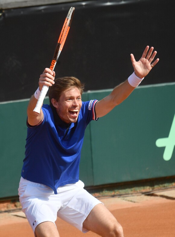 Nicolas Mahut lors du quart de finale de Coupe Davis Italie-France à Gênes, le 7 avril 2018.