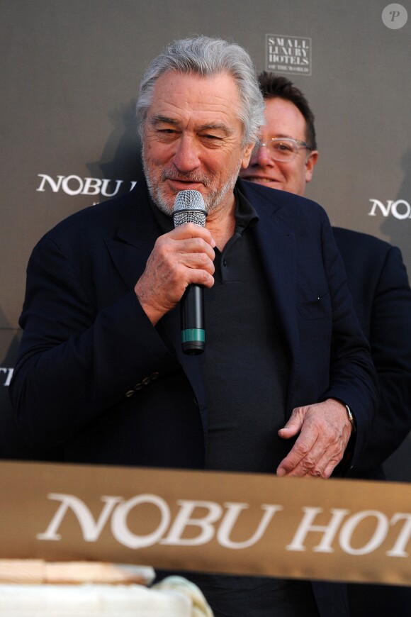 Robert De Niro, Nobu Matsuhisa et Meir Tepper à l'inauguration du "Nobu Hotel" à Marbella, le 16 mai 2018.