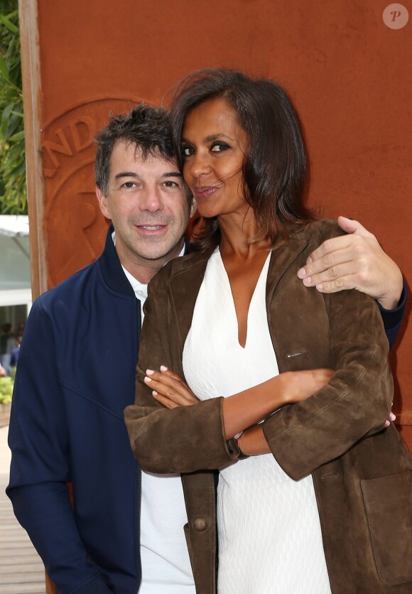 Stéphane Plaza et Karine Le Marchand - Les célébrités au village des internationaux de tennis de Roland Garros à Paris le 4 juin 2017. © Dominique Jacovides-Cyril Moreau/Bestimage