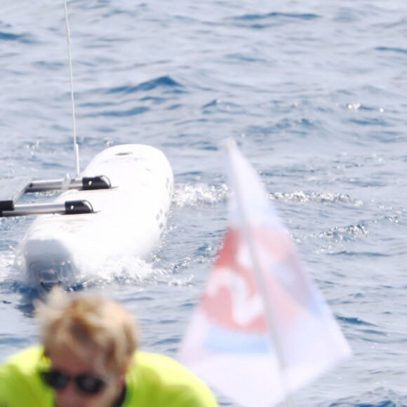 La princesse Charlene de Monaco lors du Water Bike Challenge, au profit de la Fondation princesse Charlene de Monaco au départ du Yacht Club de Monaco le 17 juin 2018. © Bruno Bebert / Bestimage