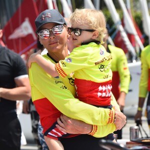 La princesse Charlene de Monaco, le prince Jacques lors du Water Bike Challenge, au profit de la Fondation princesse Charlene de Monaco au départ du Yacht Club de Monaco le 17 juin 2018. © Bruno Bebert / Bestimage