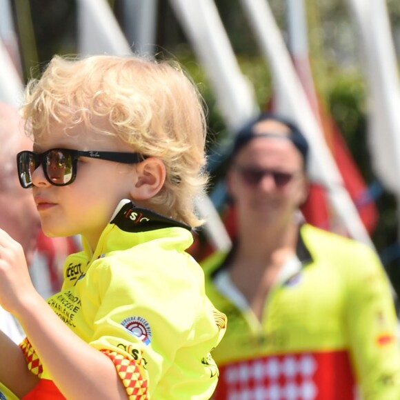 La princesse Charlene de Monaco, le prince Jacques lors du Water Bike Challenge, au profit de la Fondation princesse Charlene de Monaco au départ du Yacht Club de Monaco le 17 juin 2018. © Bruno Bebert / Bestimage