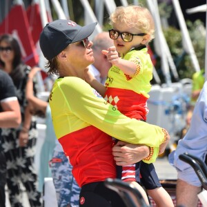 La princesse Charlene de Monaco, le prince Jacques lors du Water Bike Challenge, au profit de la Fondation princesse Charlene de Monaco au départ du Yacht Club de Monaco le 17 juin 2018. © Bruno Bebert / Bestimage