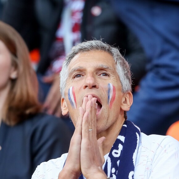 Nagui et sa femme Mélanie Page lors du match de coupe du monde opposant la France au Pérou au stade Ekaterinburg à Yekaterinburg, Russie, le 21 juin 2018. La France a gagné 1-0. © Cyril Moreau/Bestimage