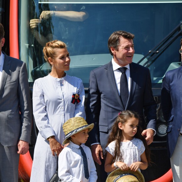 Exclusif - Christian Estrosi et sa femme Laura Tenoudji durant l'inauguration de la ligne 2 Ouest Est du tramway sur le tronçon aérien entre le CADAM et Magnan à Nice 30 juin 2018. © Bruno Bebert/Bestimage