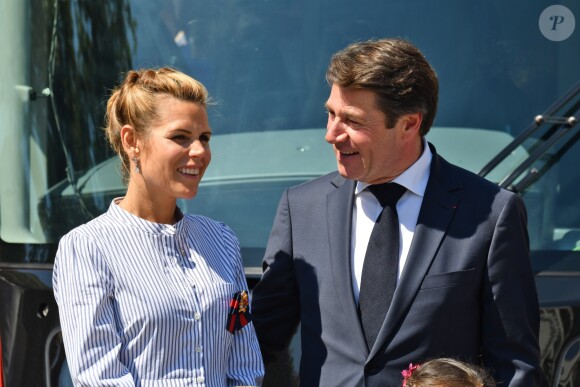Exclusif - Christian Estrosi et sa femme Laura Tenoudji durant l'inauguration de la ligne 2 Ouest Est du tramway sur le tronçon aérien entre le CADAM et Magnan à Nice 30 juin 2018. © Bruno Bebert/Bestimage
