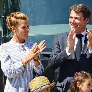 Exclusif - Christian Estrosi et sa femme Laura Tenoudji durant l'inauguration de la ligne 2 Ouest Est du tramway sur le tronçon aérien entre le CADAM et Magnan à Nice 30 juin 2018. © Bruno Bebert/Bestimage