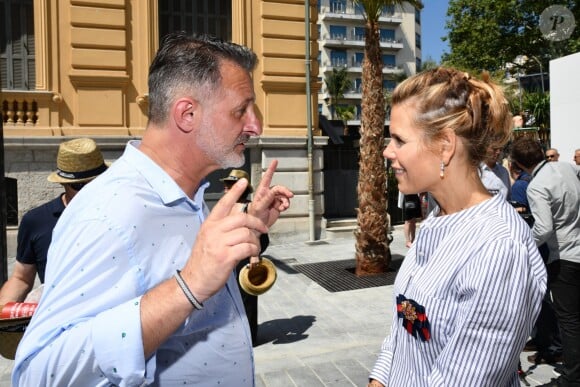 Exclusif - Franck Terrier, le héros du 14 juillet, et Laura Tenoudji, la femme de Christian Estrosi, le maire de Nice, durant l'inauguration de la ligne 2 Ouest Est du tramway sur le tronçon aérien entre le CADAM et Magnan à Nice 30 juin 2018. © Bruno Bebert/Bestimage