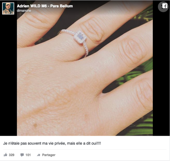 Adrien, l'un des experts de Wild (M6), a annoncé son mariage sur Facebook le 1er juillet 2018.