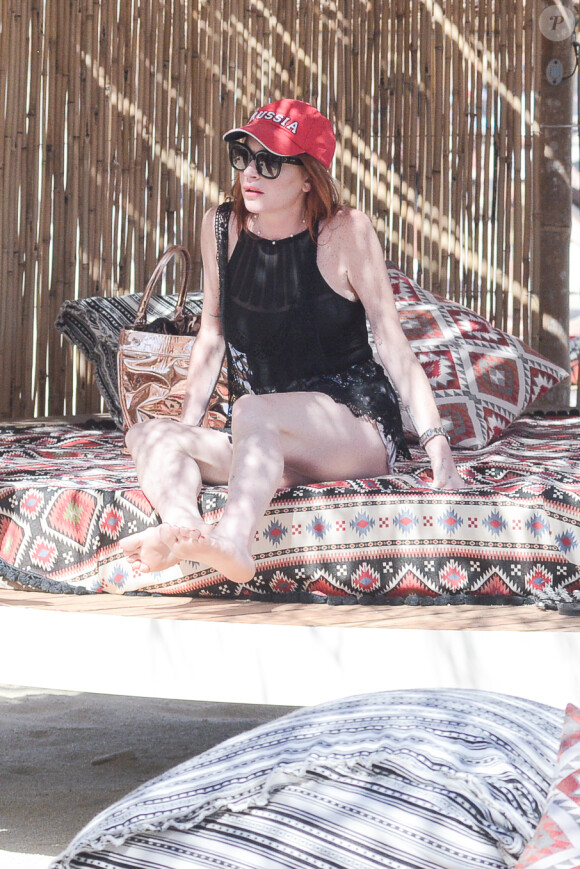 Exclusive - Lindsay Lohan dans son club de Mykonos le 16 juin 2018.