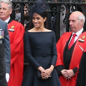 Meghan Markle, duchesse de Sussex - La famille royale d'Angleterre à la sortie de l'abbaye de Westminster pour le centenaire de la RAF à Londres. Le 10 juillet 2018