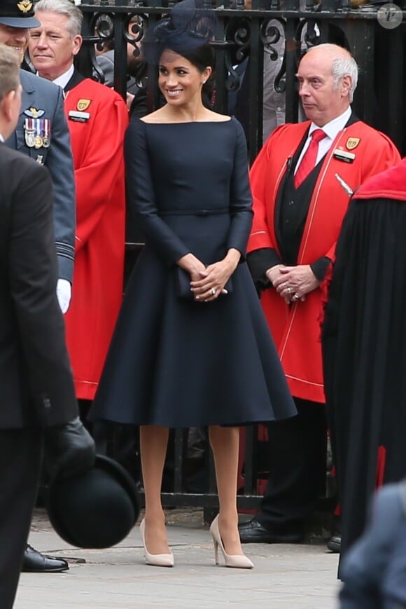 Meghan Markle, duchesse de Sussex - La famille royale d'Angleterre à la sortie de l'abbaye de Westminster pour le centenaire de la RAF à Londres. Le 10 juillet 2018