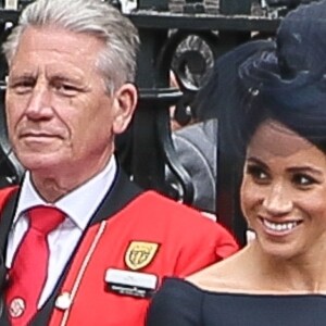 Meghan Markle, duchesse de Sussex - La famille royale d'Angleterre à la sortie de l'abbaye de Westminster pour le centenaire de la RAF à Londres. Le 10 juillet 2018