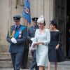 Le prince William, duc de Cambridge, Kate Catherine Middleton, duchesse de Cambridge, le prince Harry, duc de Sussex et Meghan Markle, duchesse de Sussex - La famille royale d'Angleterre à la sortie de l'abbaye de Westminster pour le centenaire de la RAF à Londres. Le 10 juillet 2018