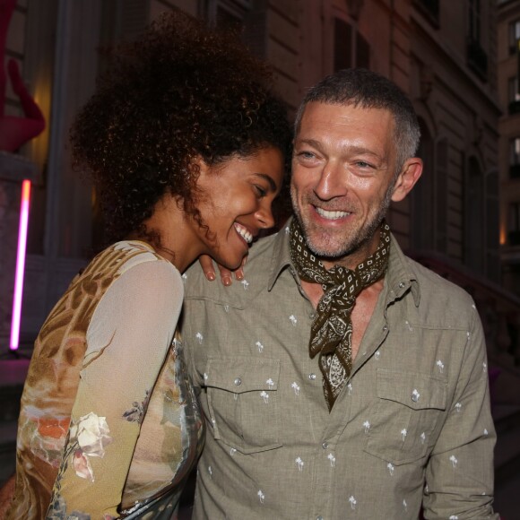 Exclusif - Vincent Cassel et sa compagne Tina Kunakey arrivent à la soirée "Scandal Discothèque" de Jean Paul Gaultier à la Fondation Dosne-Thiers à Paris, le 4 juillet 2018.