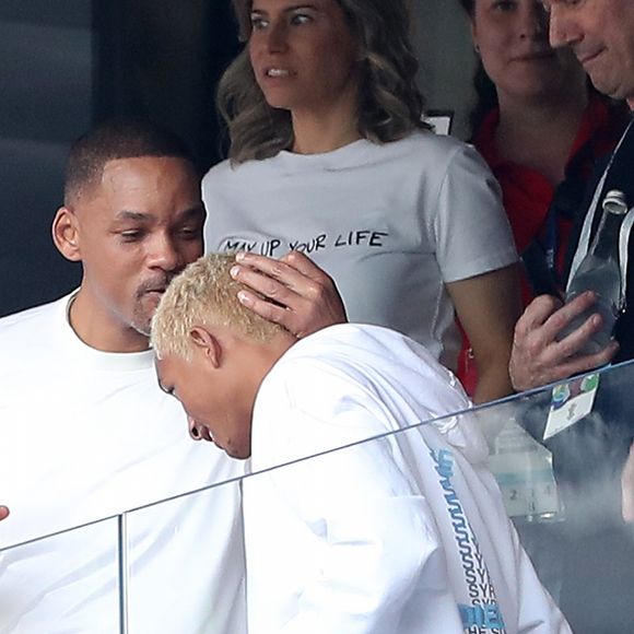 Will Smith et son fils Jaden Smith - People au stade Loujniki lors de la finale de la Coupe du Monde de Football 2018 à Moscou, opposant la France à la Croatie à Moscou le 15 juillet 2018 .© Cyril Moreau/Bestimage