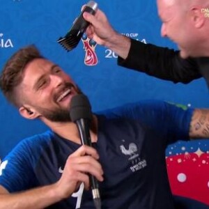 Olivier Giroud sur TF1 après la victoire de l'équipe de France au Mondial 2018 le 15 juillet 2018.